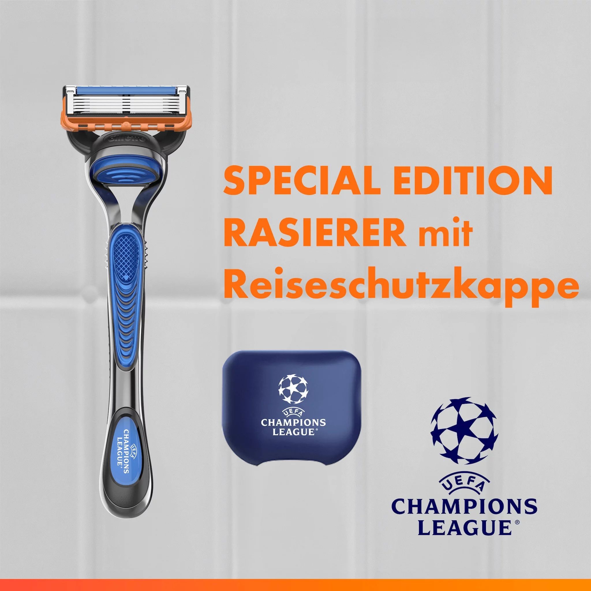 Gillette Fusion5 Systemklingen 3er + Handstück + Reiseetui "UEFA Champions League"