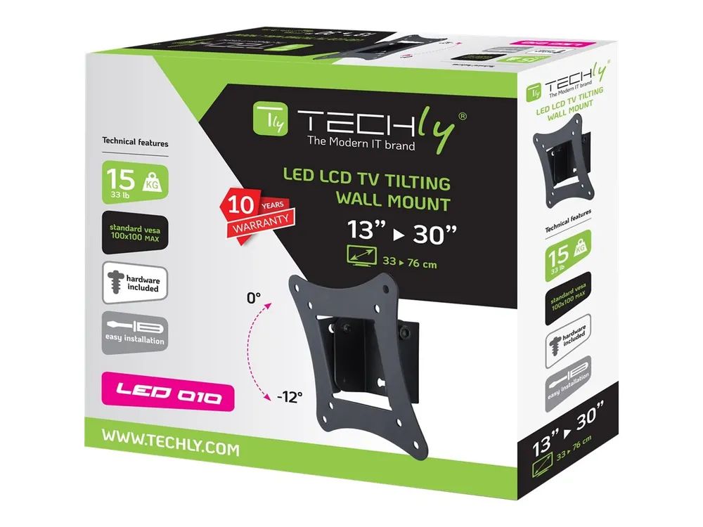 Techly Klammer - für Flachbildschirm - Schwarz - Bildschirmgröße: 33-76.2 cm (13"-30")