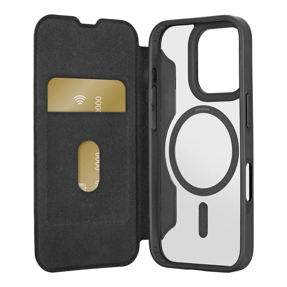 PURO BOOK MAG MagSafe kompatibles Bookcase für iPhone 16 PRO, schwarz
