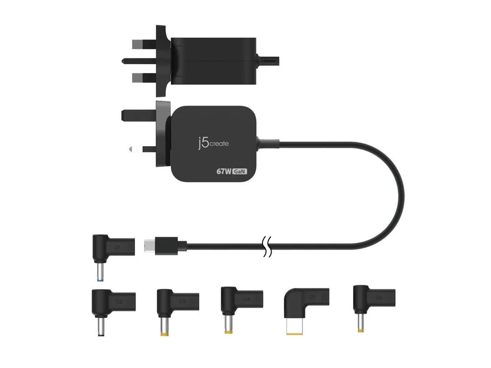 j5create JUP1565DCF-FN - Netzteil - GaN, mit 3 DC-Anschlusstypen - 67 Watt - PD (USB-C)