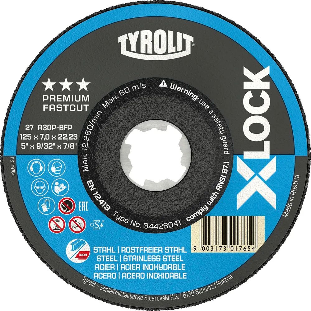 TYROLIT X-LOCK Schruppscheibe Stahl/Niro Premium*** 125 x 7 mm 2in1 Form 27