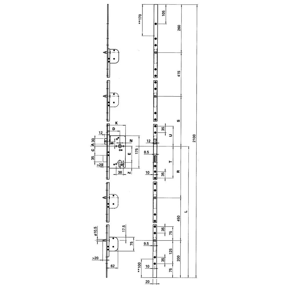 Grundmann WG Mehrfachverriegelungsschloss MVS 905S /60 links