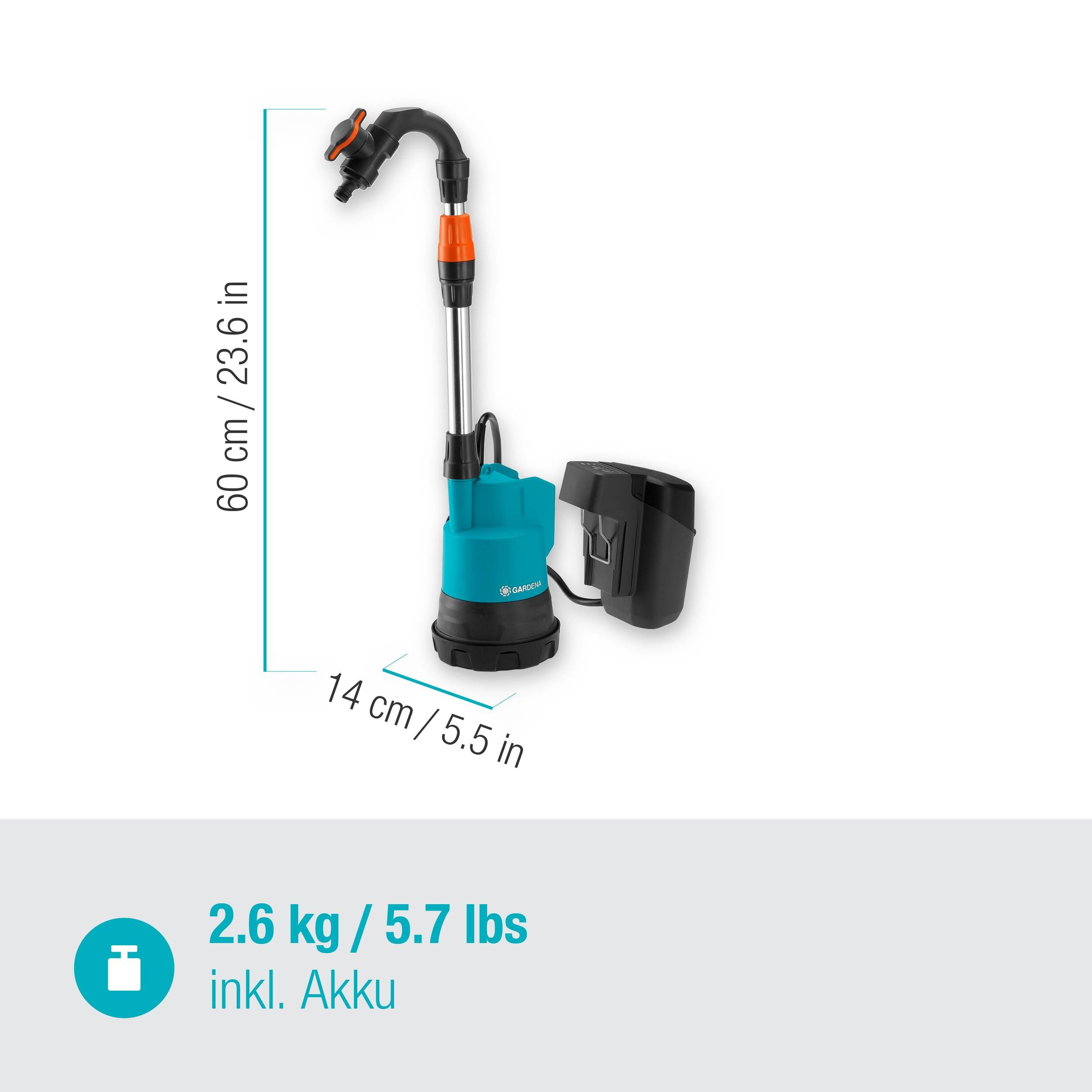 Gardena Akku-Regenfasspumpe 2000/2 18V P4A Ready-To-Use Set