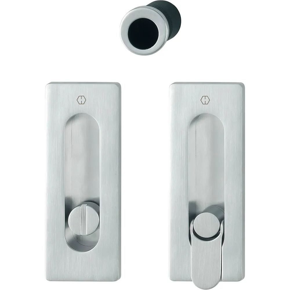 HOPPE Schiebetürmuschel Set M464 - WC,eckige Rosette,Messing verchromt satiniert