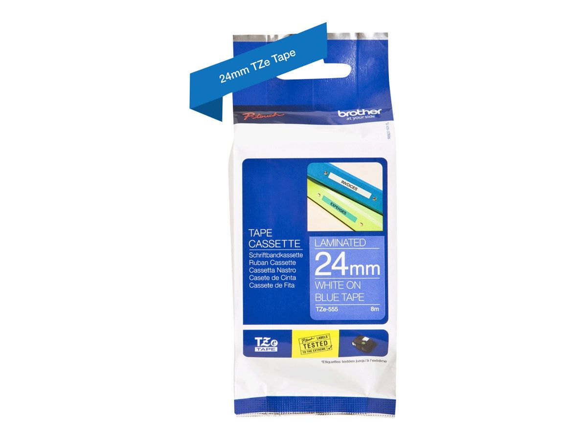 Brother TZe-555 - Weiß auf blau - Rolle (2,4 cm x 8 m)