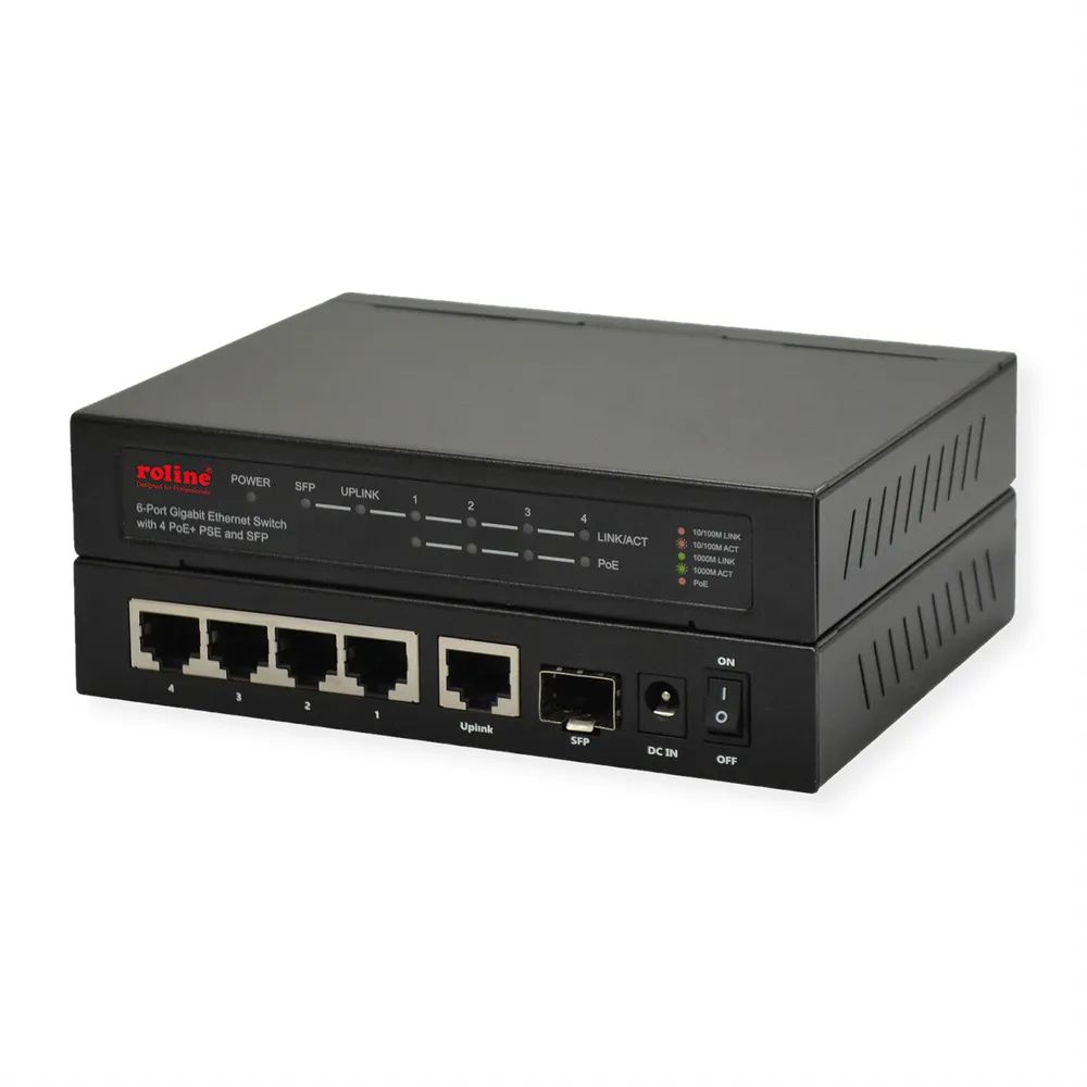 ROLINE Gigabit Ethernet Switch 6 Ports (5x 10/100/1000 + 1x SFP, 4x PoE+)