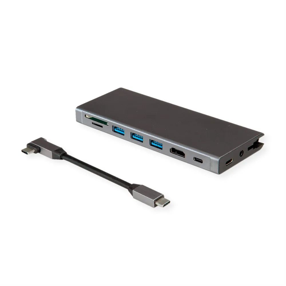 VALUE USB Typ C Dockingstation, HDMI 4K60, 4x US3.2Gen1 (1x C + 3x A), 1x PD, 1x SD/TF, 1x RJ45, 1x 3.5mm