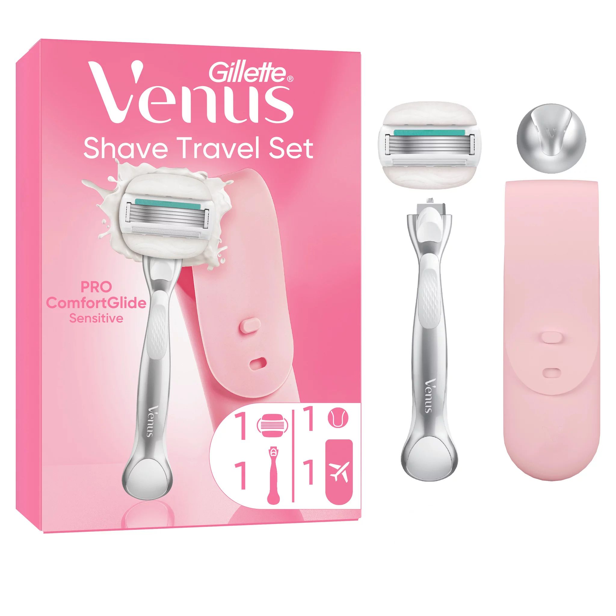 Gillette Venus Pro Comfortglide Sensitive Rasierapparat mit 1 Klinge, Duschhänger, Travelcase