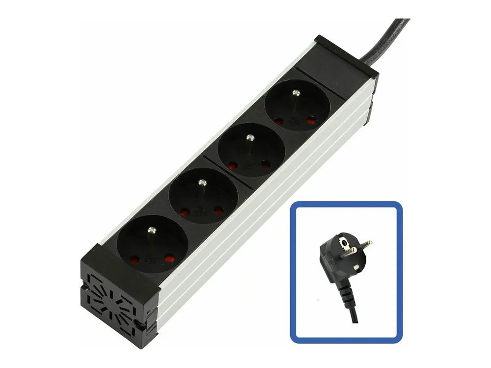 Lanview Steckdosenleiste (Rack - einbaufähig) - 4-way, aluminum finish - 3500 Watt - Eingabe, Eingang Typ E - Ausgangsanschlüsse: 6 (4 x Stecker Typ E)
