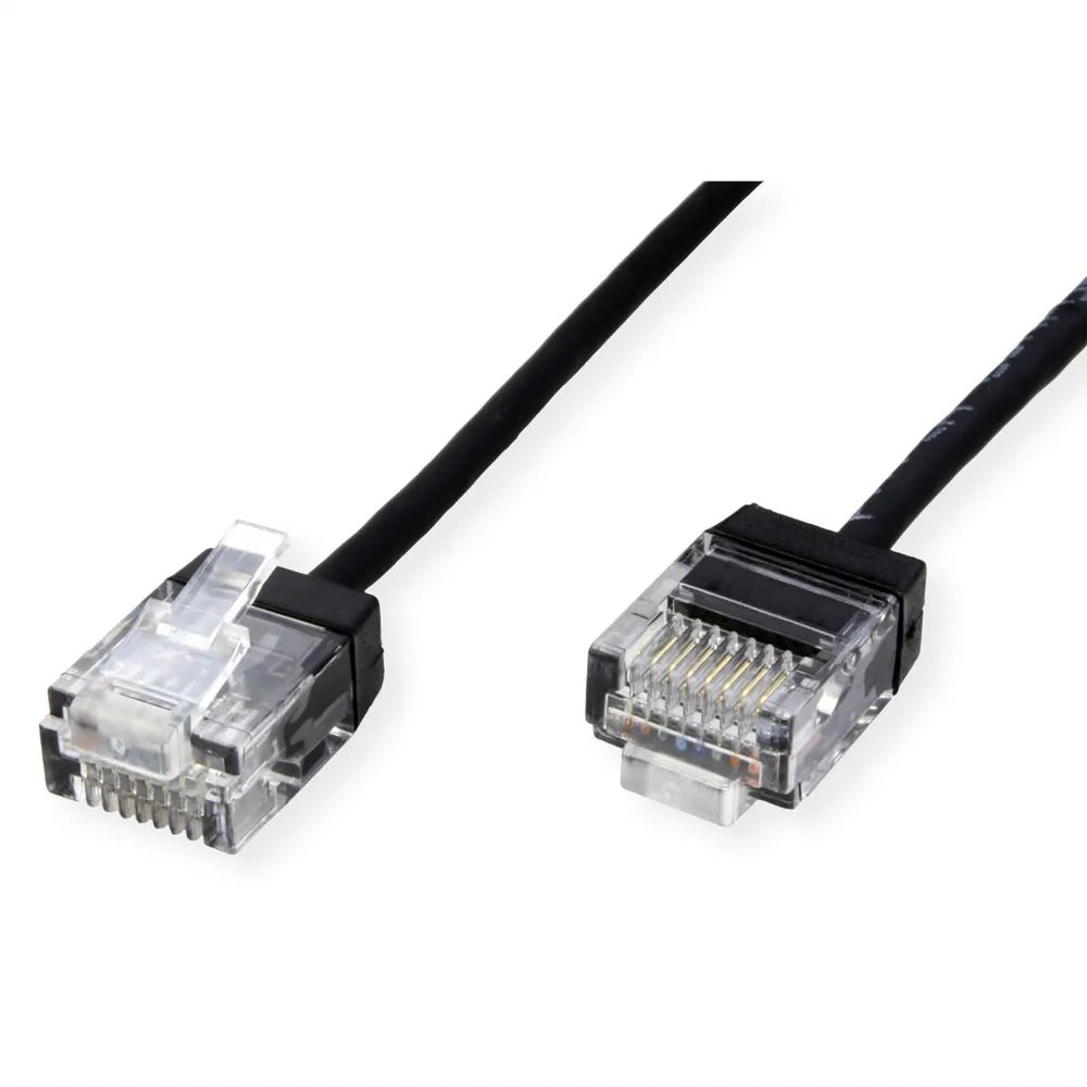 ROLINE UTP DataCenter Patchkabel Cat.6A (Class EA), LSOH, slim, extra kurzer Stecker, schwarz, 1 m