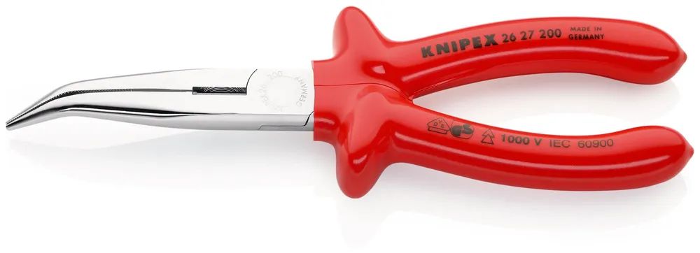 KNIPEX Flachrundzange mit Schneide (Storchschnabelzange) tauchisoliert, VDE-geprüft verchromt 200 mm