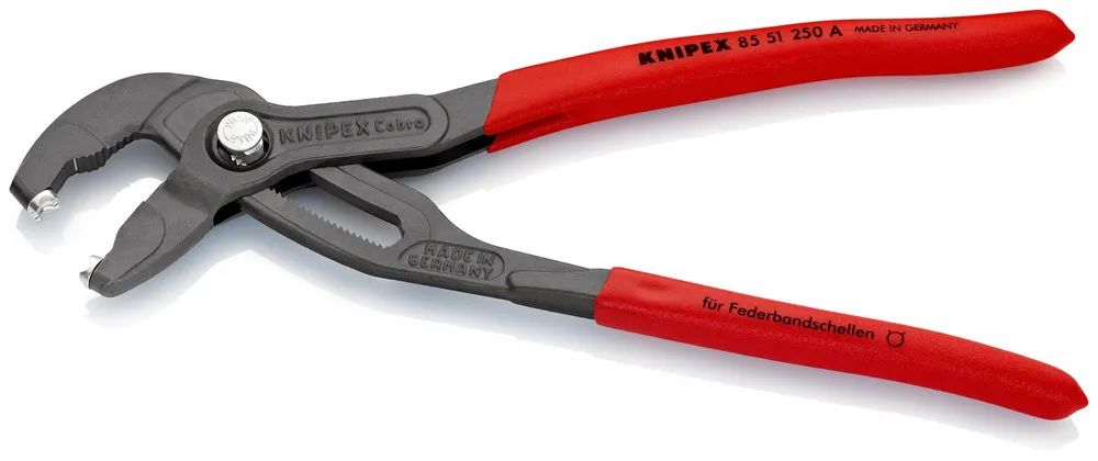 KNIPEX Federbandschellenzange mit rutschhemmendem Kunststoff überzogen grau atramentiert 250 mm
