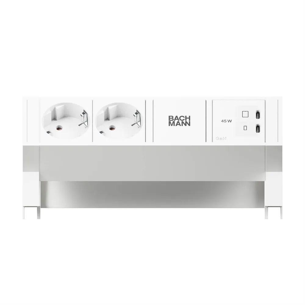 BACHMANN DESK2 PURE WHITE 2xCEE7/3, 1xUSB C/C 45W L=0,2m RAL9010