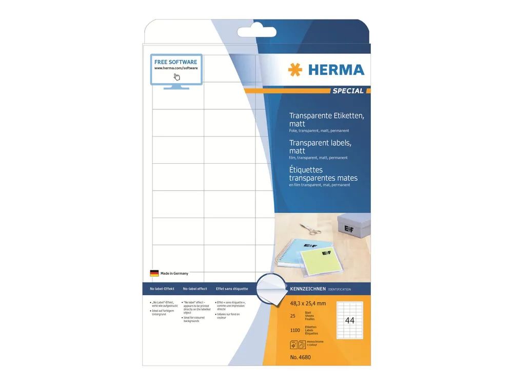 HERMA Special - Matt - permanent selbstklebend - durchsichtig - 48.3 x 25.4 mm 1100 Etikett(en) (25 Bogen x 44)