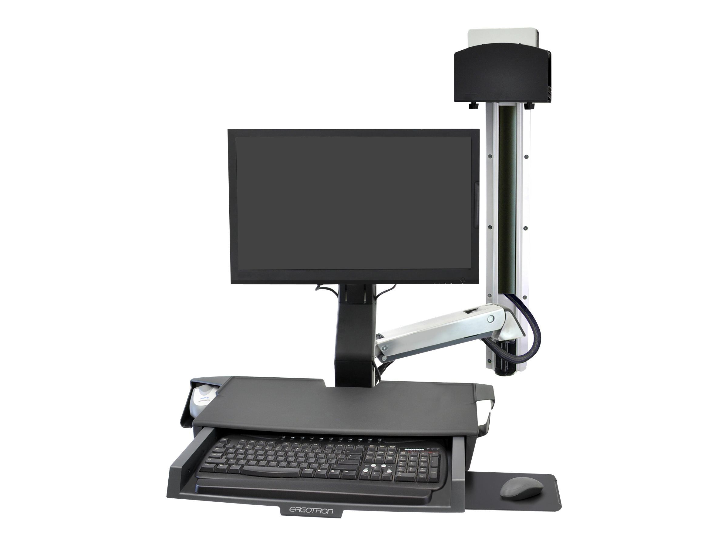 Ergotron Sit-Stand Combo System with Worksurface and Small CPU Holder - Befestigungskit (Griff, CPU-Halter, 2 Schienenabdeckungen, 2 Kabelkanäle, Handgelenkkissen, Display-Halterung, Tastatur-Tablett, CPU Wandhalterung, Mausablage zum Herausziehen, V
