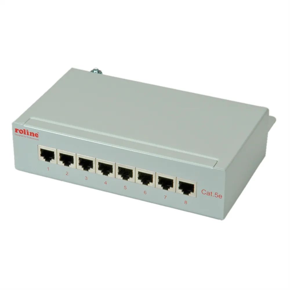 ROLINE Patchpanel, 8 Ports, Cat.5e (Class D), geschirmt, grau