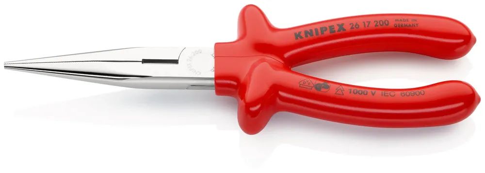 KNIPEX Flachrundzange mit Schneide (Storchschnabelzange) tauchisoliert, VDE-geprüft verchromt 200 mm