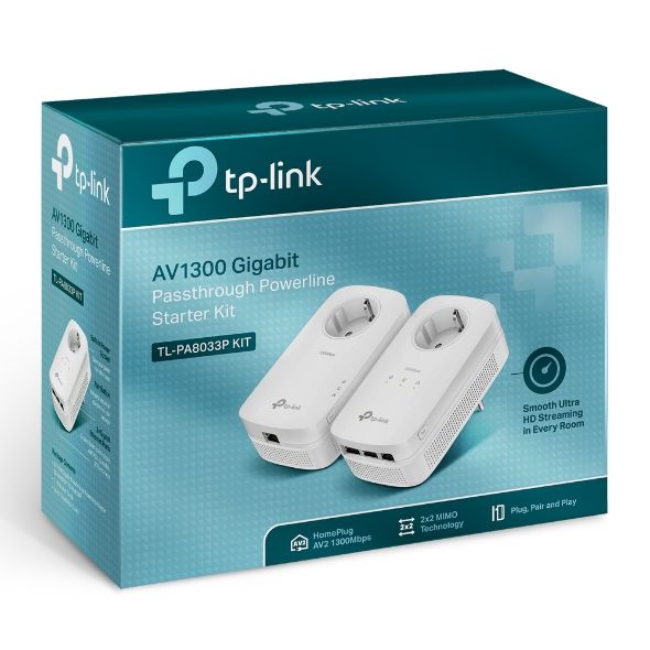 TP-LINK TL-PA8033P KIT V4 - Starter Kit - Powerline Adapterkit 3-Port-Switch - 1GbE, HomePlug AV (HPAV)