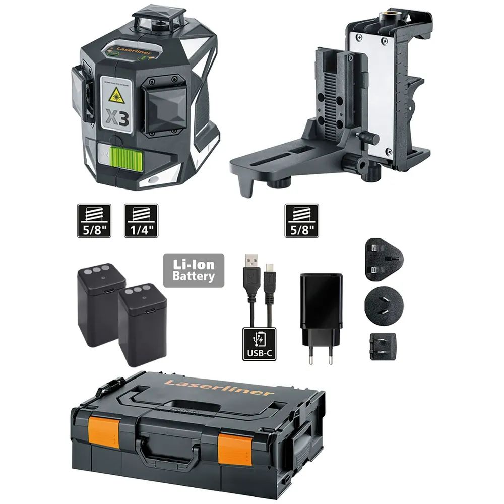 LASERLINER Kreuzlinienlaser X3-Laser Pro 3,7 V 4,5 Ah (IEC) Li-Ion