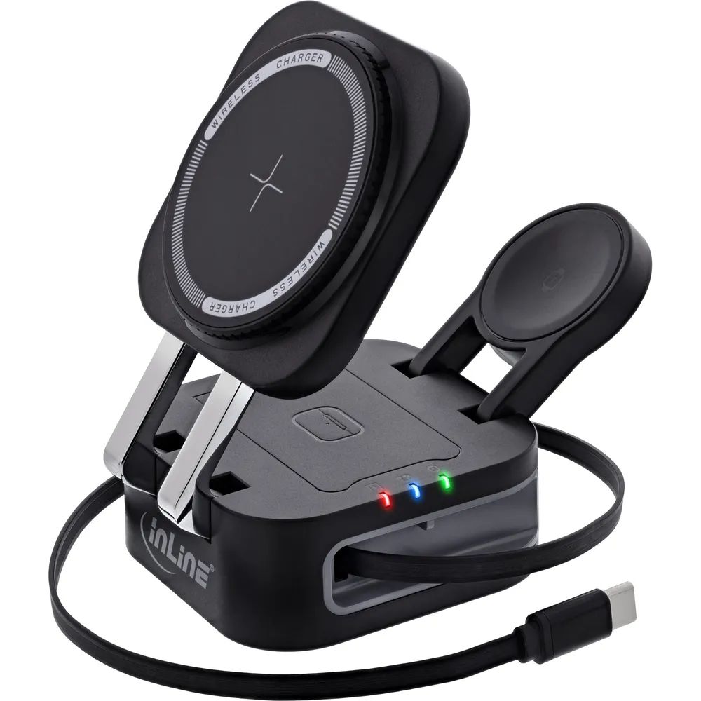 InLine 3in1 Wireless Charger - 15W Qi MagSafe kompatibel - 0,8m Kabel