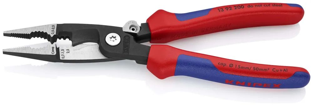 KNIPEX Elektro-Installationszange mit Mehrkomponenten-Hüllen schwarz atramentiert 200 mm