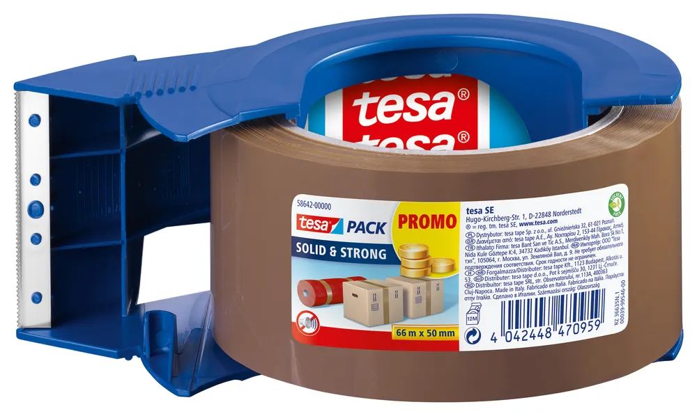 t﻿esapack® Solid & Strong – Packband 66m x 50mm + Abroller