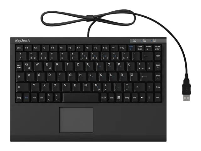 KeySonic ACK-540U+ (UK) Mini-Tastatur - SoftSkin - Smart-Touchpad - USB - schwarz - Mini - Kabelgebunden - USB - Membran Key Switch - QWERTY - Schwarz