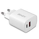 Lindy Netzteil - 20 Watt - 3 A - PD 3.0 - 2 Ausgabeanschlussstellen (24 pin USB-C, USB)