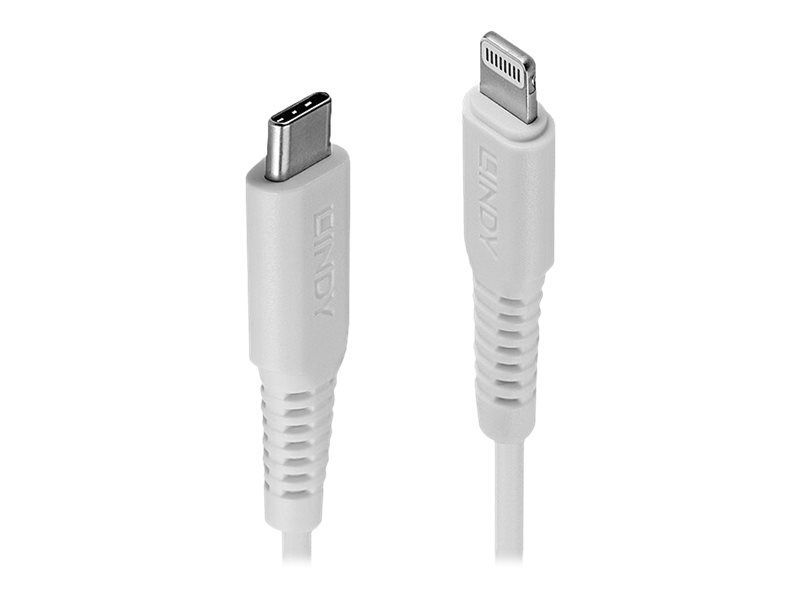 Lindy Lightning-Kabel - USB-C männlich zu Lightning männlich - 2 m - abgeschirmt - weiß - rund, unterstützt Stromversorgung - für Apple iPad/iPhone/iPod (Lightning)