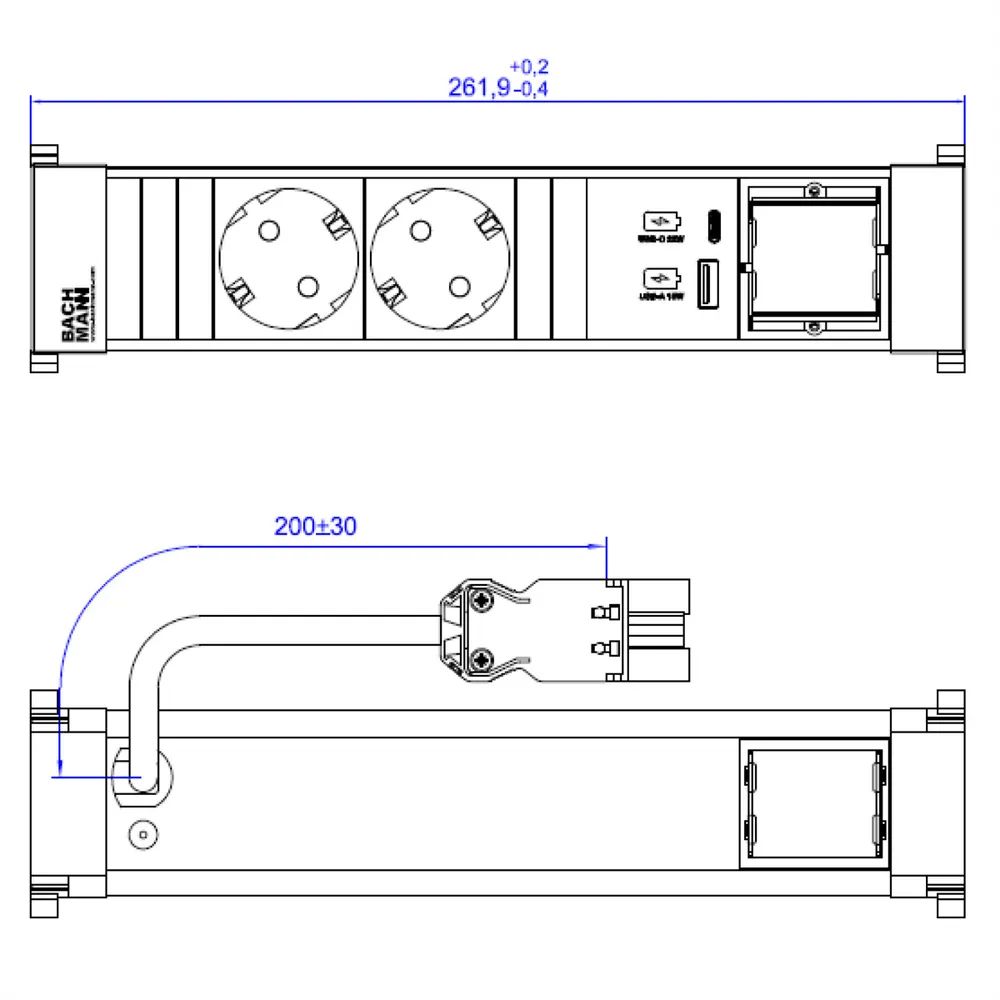 BACHMANN POWER FRAME 2xCEE7/3 1xCM 1xUSB A/C 22W 0,2m GST18 ws
