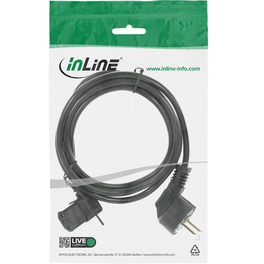 InLine Netzkabel - Schutzk. gew. / Kaltgerätest. C13 links abgew. - 1,8m