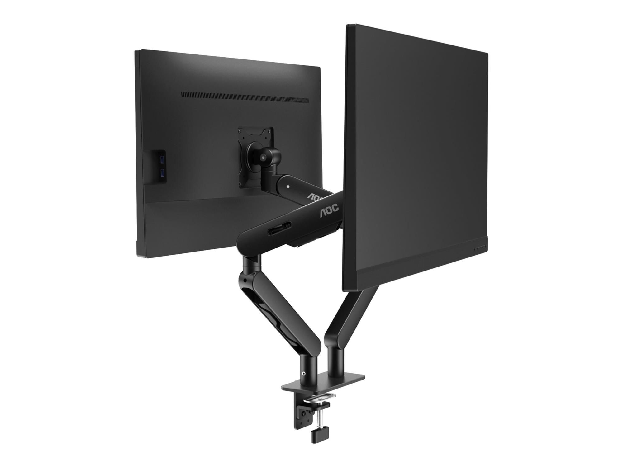 AOC AM420B - Befestigungskit (Klammer, Tischplattenbohrung, Monitorarm, Gasfeder) - für 2 LCD-/Plasma-Konsolen - einfach und elegant - Aluminiumlegierung - Schwarz - Bildschirmgröße: 43.18-86.36 cm (17"-34")