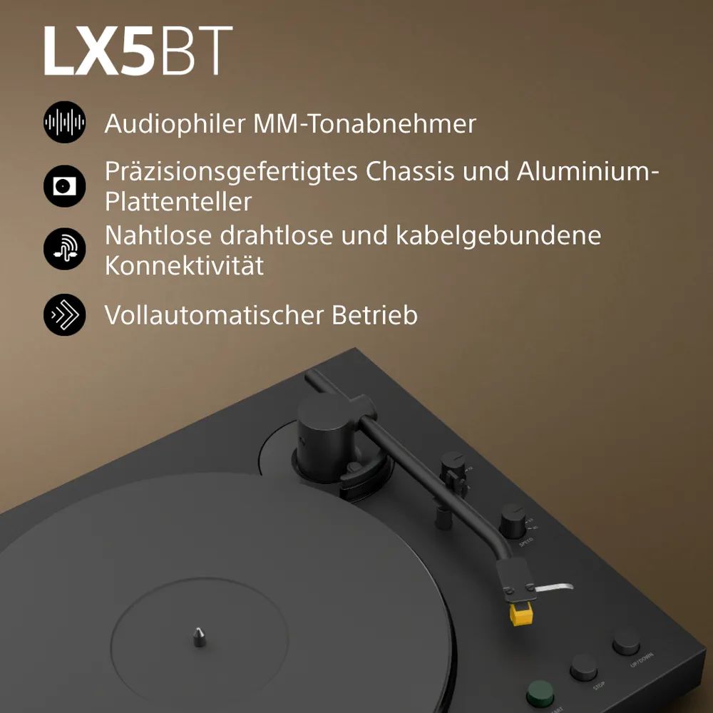 Sony PS-LX5BT | Plattenspieler | Hochwertiges Sounddesign | Drahtlose Verbindung | Vollautomatische Wiedergabe