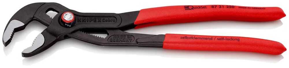 KNIPEX Cobra® QuickSet Hightech-Wasserpumpenzange mit rutschhemmendem Kunststoff überzogen grau atramentiert 250 mm