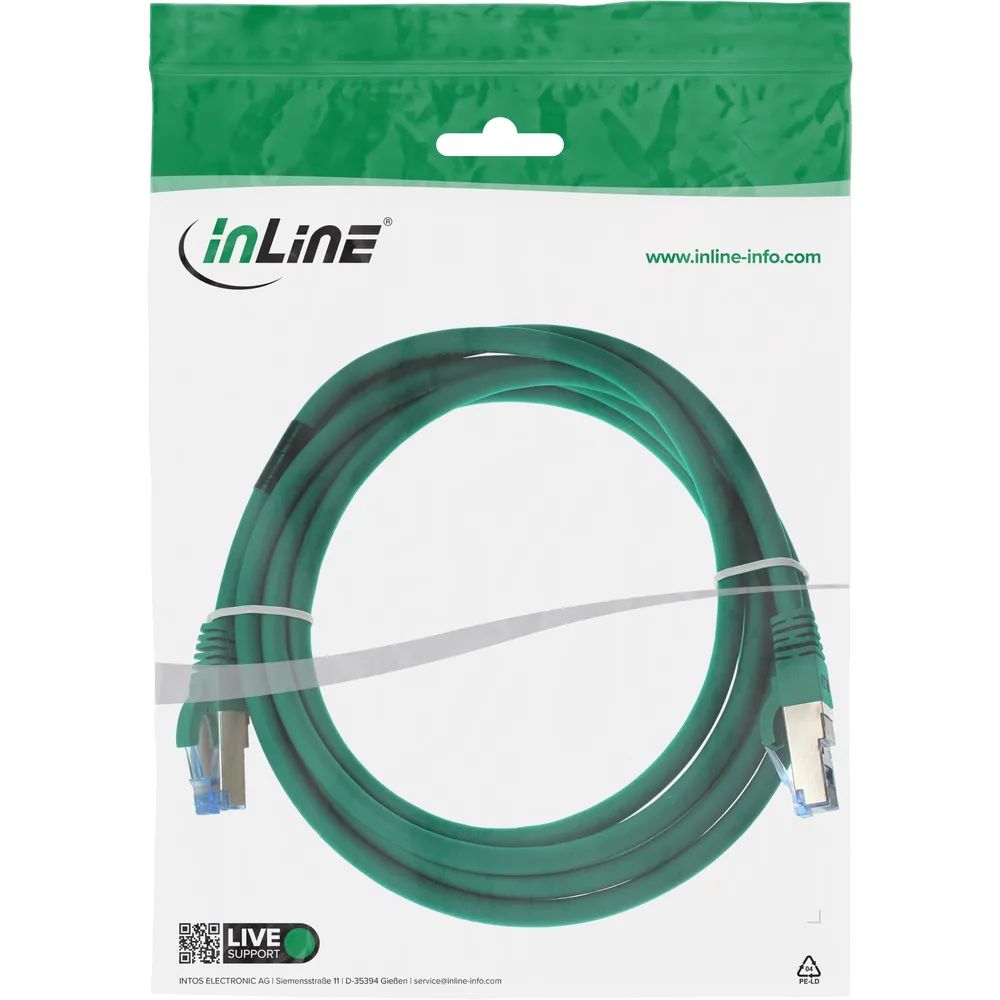 InLine Patchkabel - S/FTP (PiMf) - Cat.6A - halogenfrei - grün - 1,5m