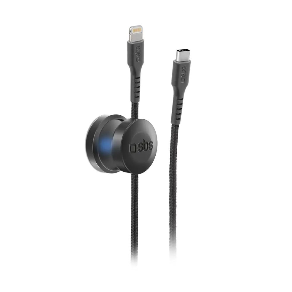 SBS Daten- u. Ladekabel mit Magnethalter, USB-C  Lightning, 1m