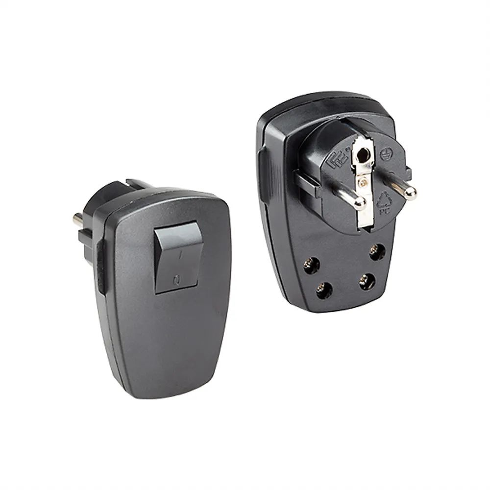 BACHMANN Schutzkontaktstecker, schwarz flach Wippschalter 2-p