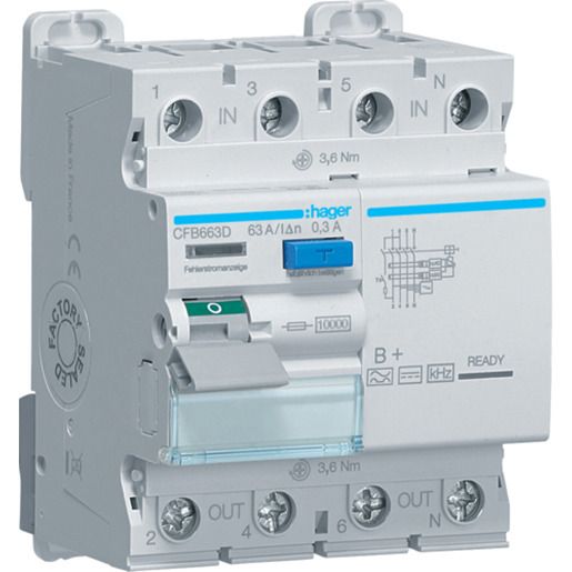 Hager FI-SCH. 3P+N 10KA 63A 300MA B+ / HAGER CFB663D