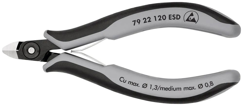 KNIPEX Präzisions-Elektronik-Seitenschneider ESD mit Mehrkomponenten-Hüllen brüniert 120 mm