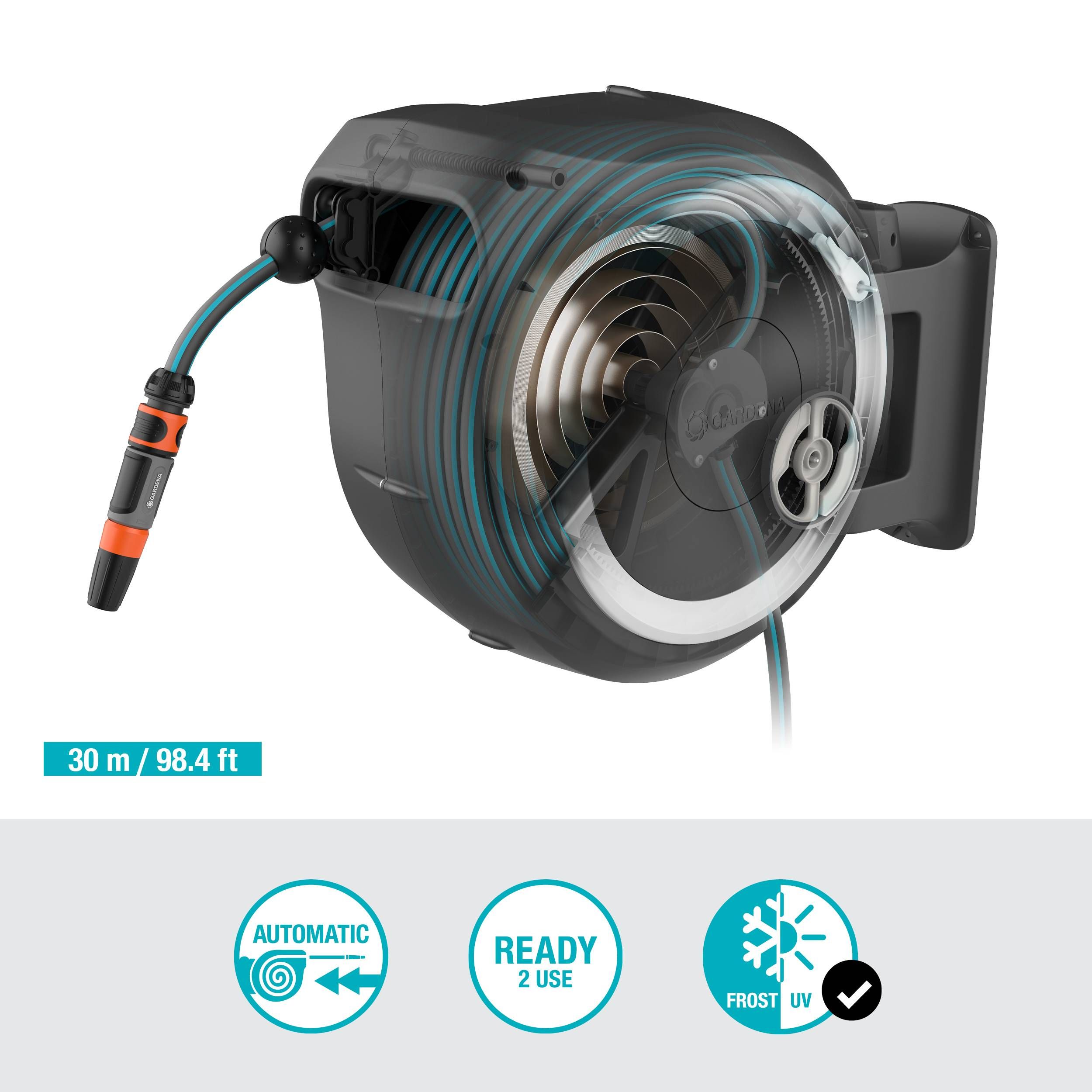 Gardena Wand-Schlauchbox RollUp L, 30 m, weiß