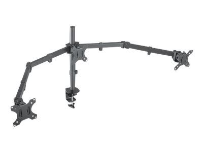 Manhattan TV & Monitor Mount, Desk, Double-Link Arms, 3 screens, Screen Sizes: 10-27", Black, Clamp Assembly, Triple Screen, VESA 75x75 to 100x100mm, Max 7kg (each)