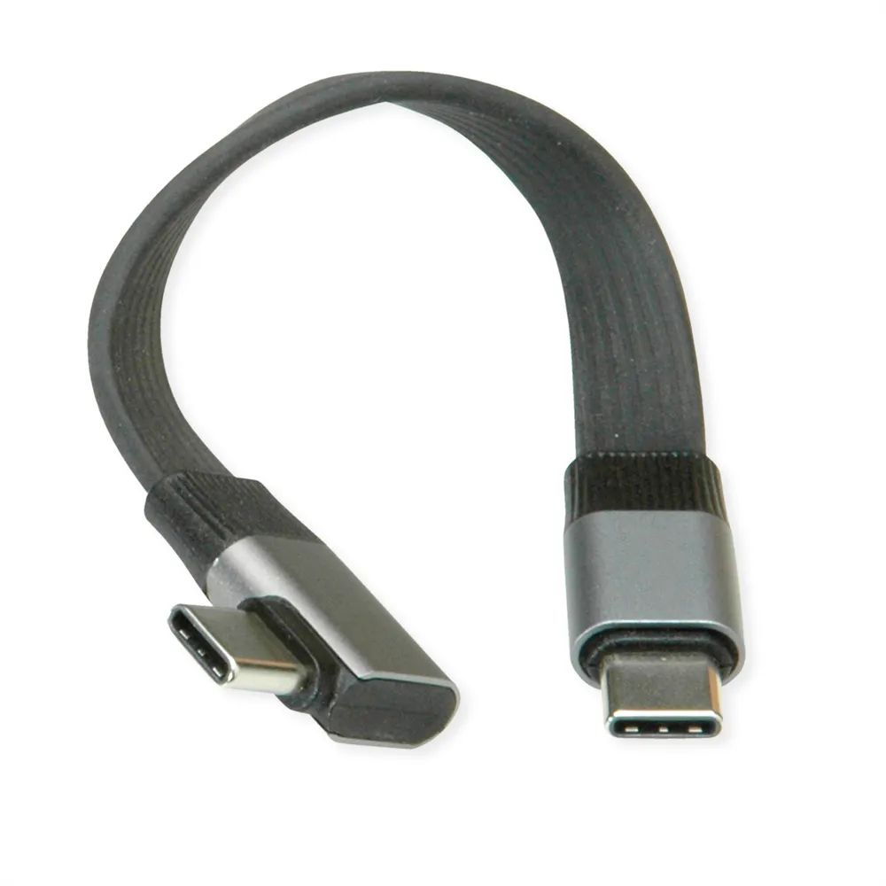 ROLINE USB4 2.0 Flachkabel, C–C, ST/ST einseitig 90°-gewinkelt, 8K UHD-2, 80Gbit/s, 240W, schwarz, 0,13 m