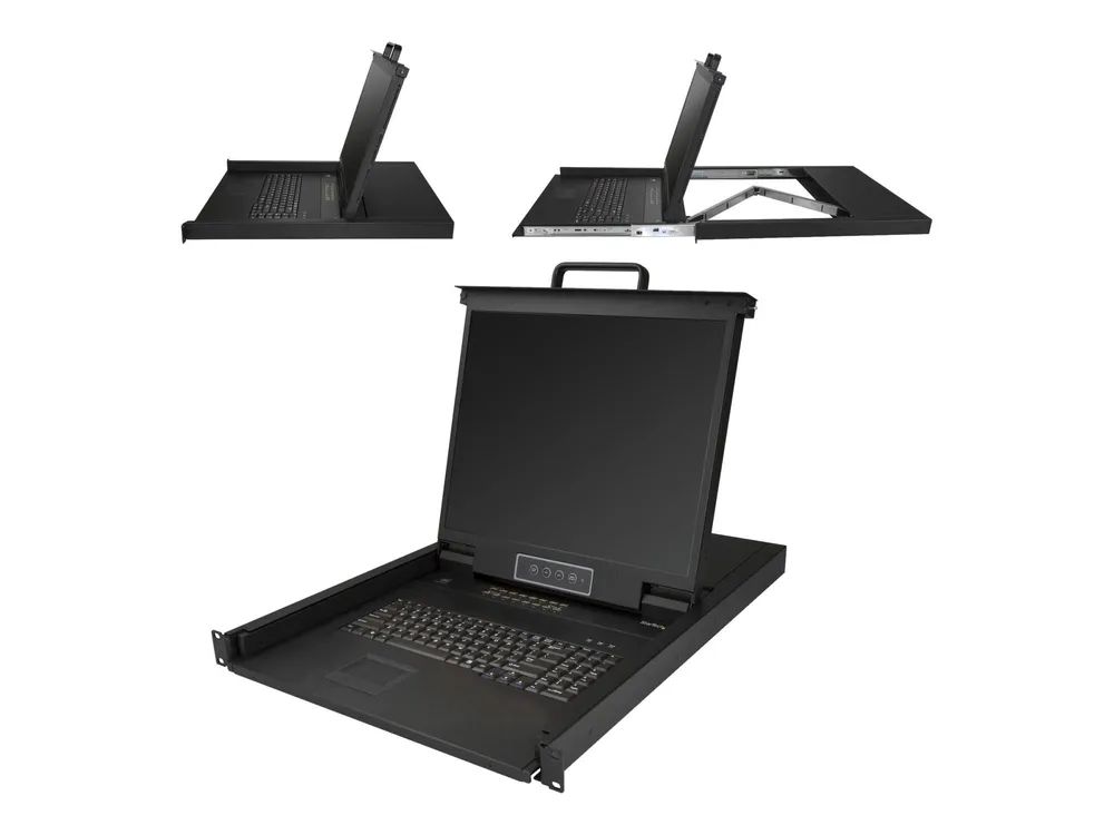 StarTech.com 16 Port Rack KVM Konsole mit 1,8 m Kabeln - US Tastatur(QWERTY), Integrierter KVM Switch mit 19" LCD Monitor - 1HE LCD KVM Konsole - OSD KVM - 50.000 MTBF - USB + VGA(RKCONS1916K) - KVM-Konsole mit KVM-Switch - 16 Anschlüsse - PS/2, USB 