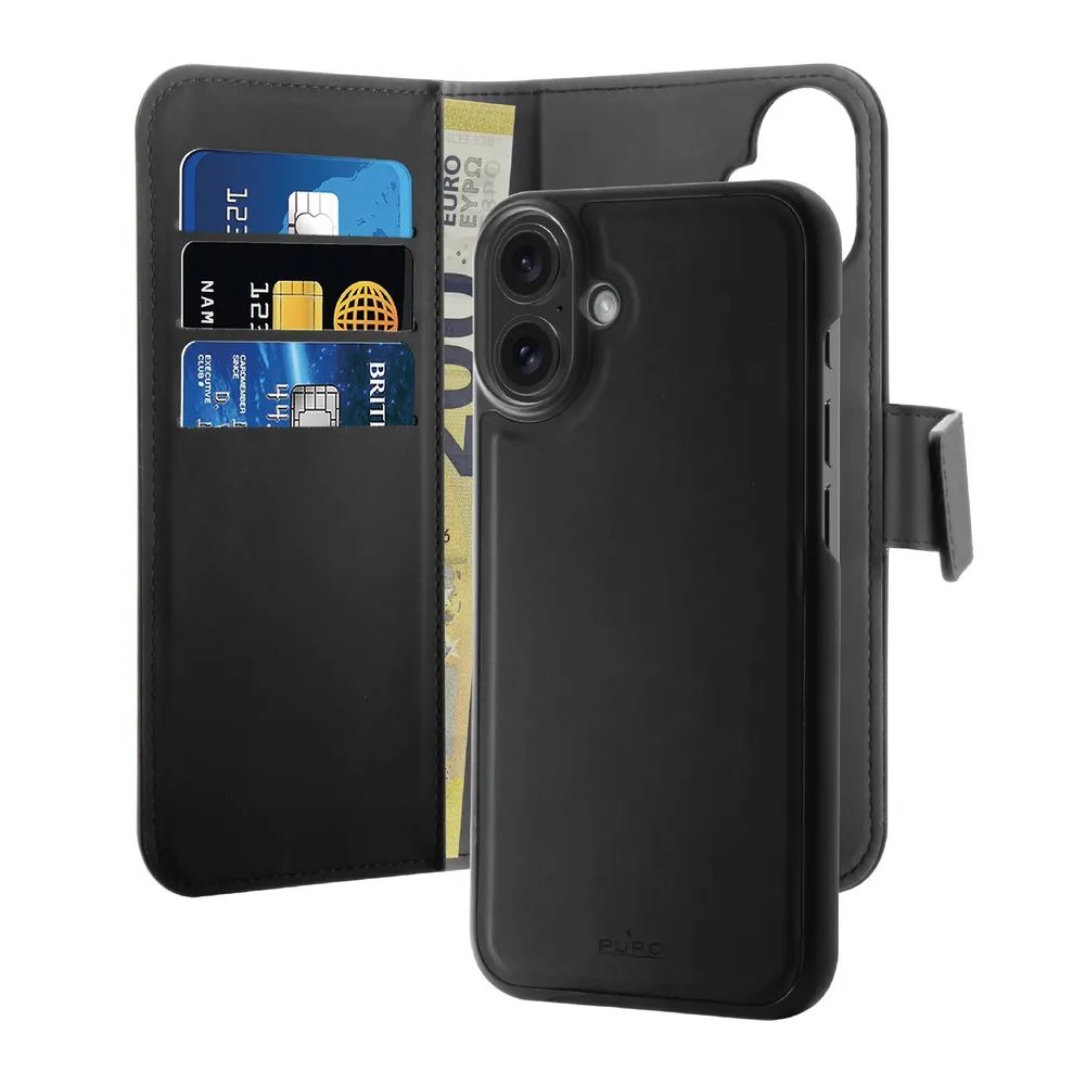 PURO DETACHABLE WALLET 2in1 Bookcase für iPhone 16, schwarz