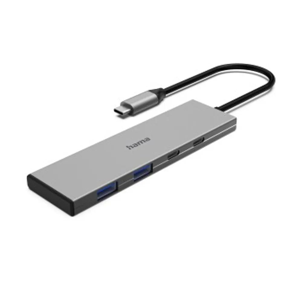 Hama USB-C-Hub, 4 Ports, 2x USB-A, 2x USB-C, USB 3.2 Gen2, 10 Gbit/s, PD, Alu