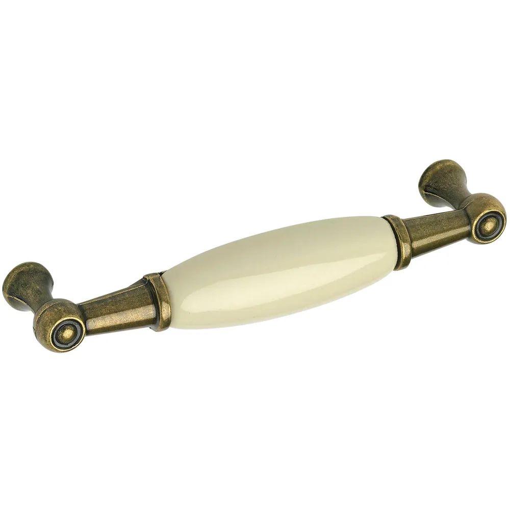 Siro Griff Oxnard LA 96 mm, Porzellan/ZN hellbeige/altmessing brüniert