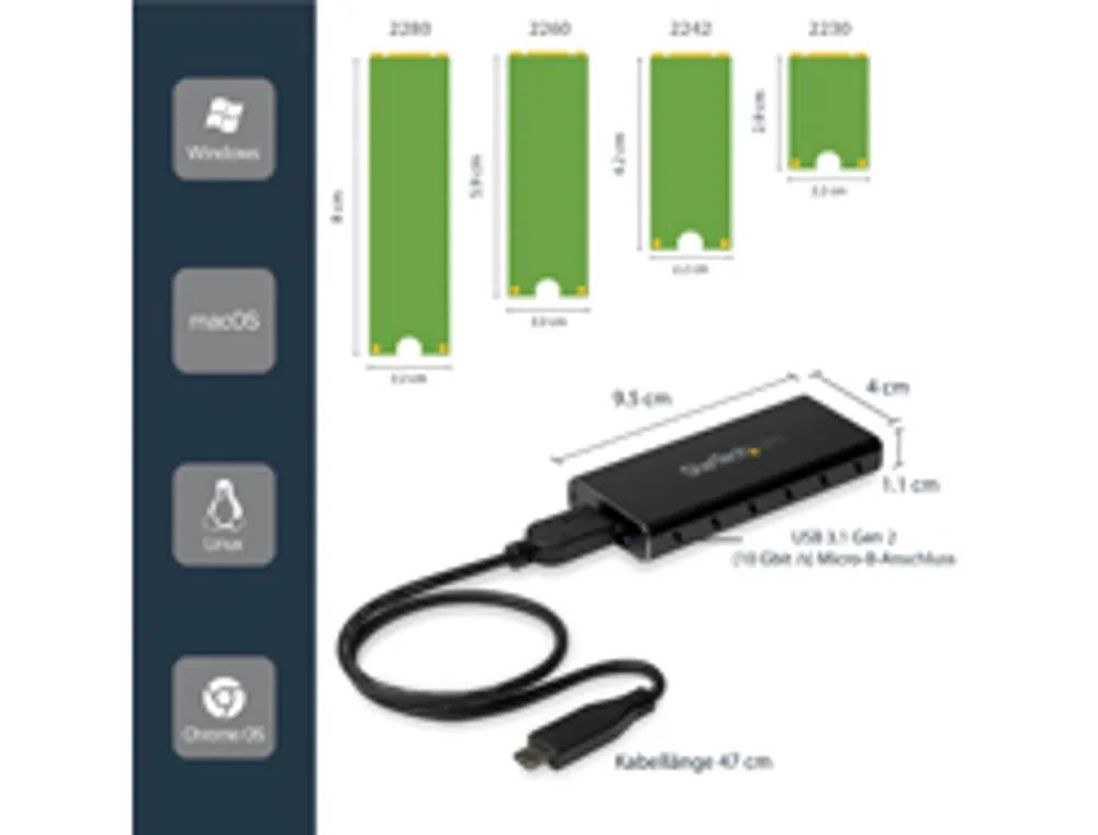 StarTech.com SSD Festplattengehäuse für M.2 Festplatten - USB 3.1 Type C - NGFF - USB C Kabel - USB 3.1 Case auf M2 Adapter - Speichergehäuse - M.2 - SATA 6Gb/s - USB 3.1 (Gen 2)
