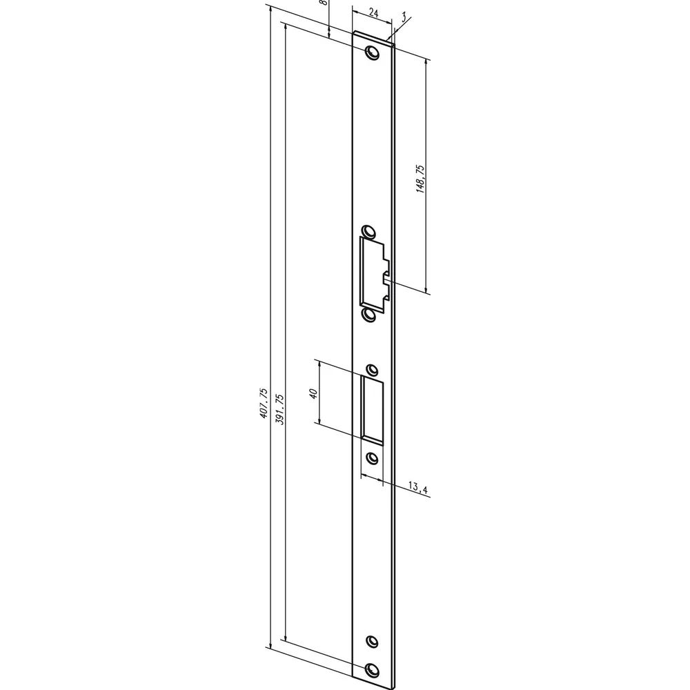 EffEff Renovierungsschließblech flach, 24 x 407,75 mm, eckig (---34A35-01)