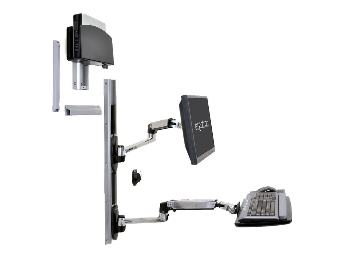 Ergotron LX - Befestigungskit (CPU-Halter, Maushalterung, 2 Schienenabdeckungen, Tastaturarm, 2 Kabelkanäle, Handgelenkkissen, Wandschiene 10", Wandschiene 34", Display-Befestigung, Mauspad) - für LCD-Display / PC-Ausrüstung - kleiner CPU-Halter - Sc