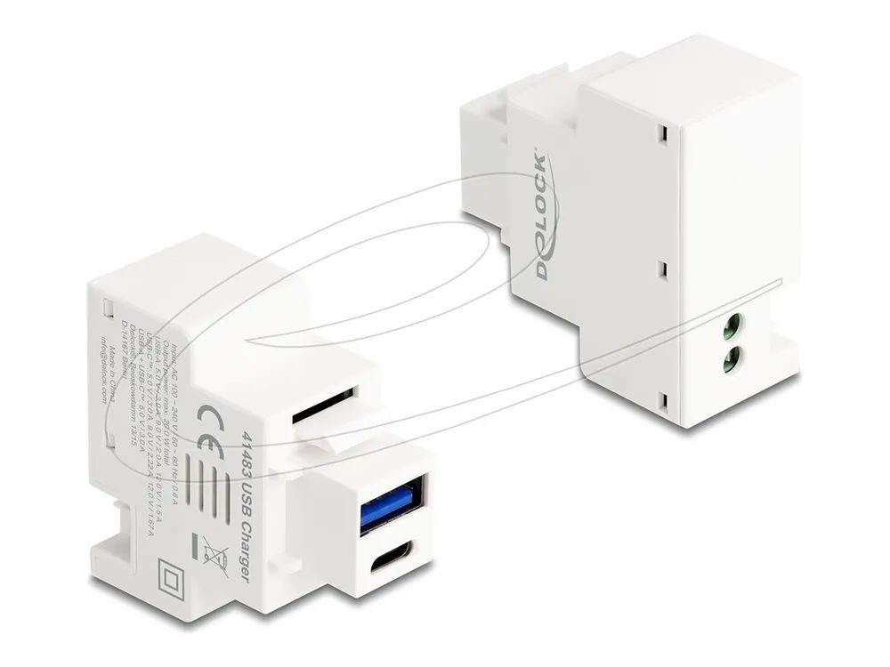 Delock Keystone Modul mit USB Typ-A und Type-C Ladebuchse PD 20 W weiß - Kabel